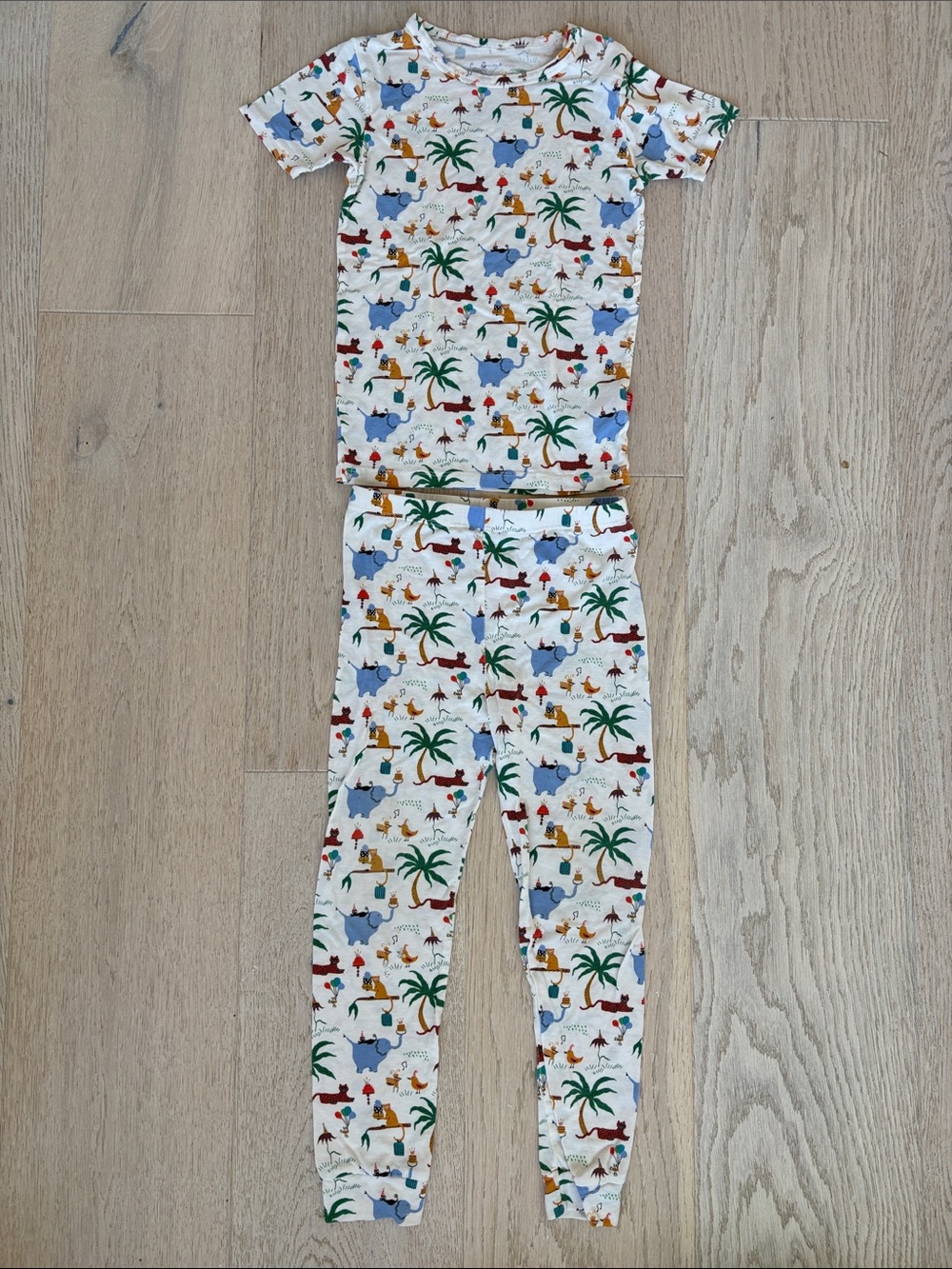 Magnetic Me White Pajama Set with Colorful Tropical Animal Print